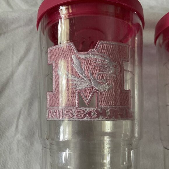 Two Clear Tervis Tumblers W/ Pink Missouri M Logo & Lids 16 Oz BPA-Free - Picture 2 of 7